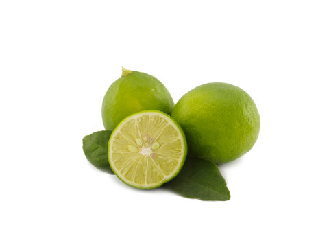 Fresh ripe lime cutting on white background
