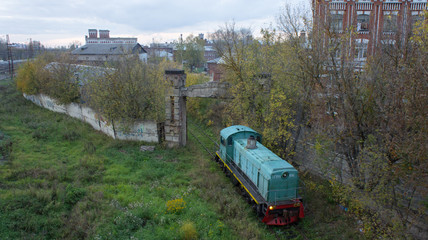 Naklejka premium The locomotive (diesel) goes to the depot. Tver, Russia.