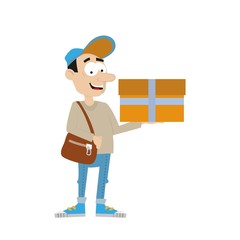 The icon of the courier. Delivery of the goods. Vector illustration of cartoon