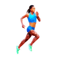 Running woman, abstract geometric vector silhouette