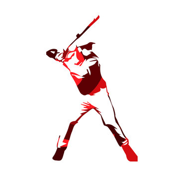 Abstract red baseball player, vector isolated illustration. Base