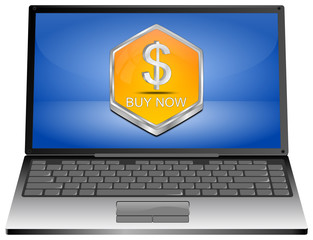 Laptop computer with Buy now Button - 3D illustration