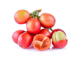 ripe coffee beans on white background