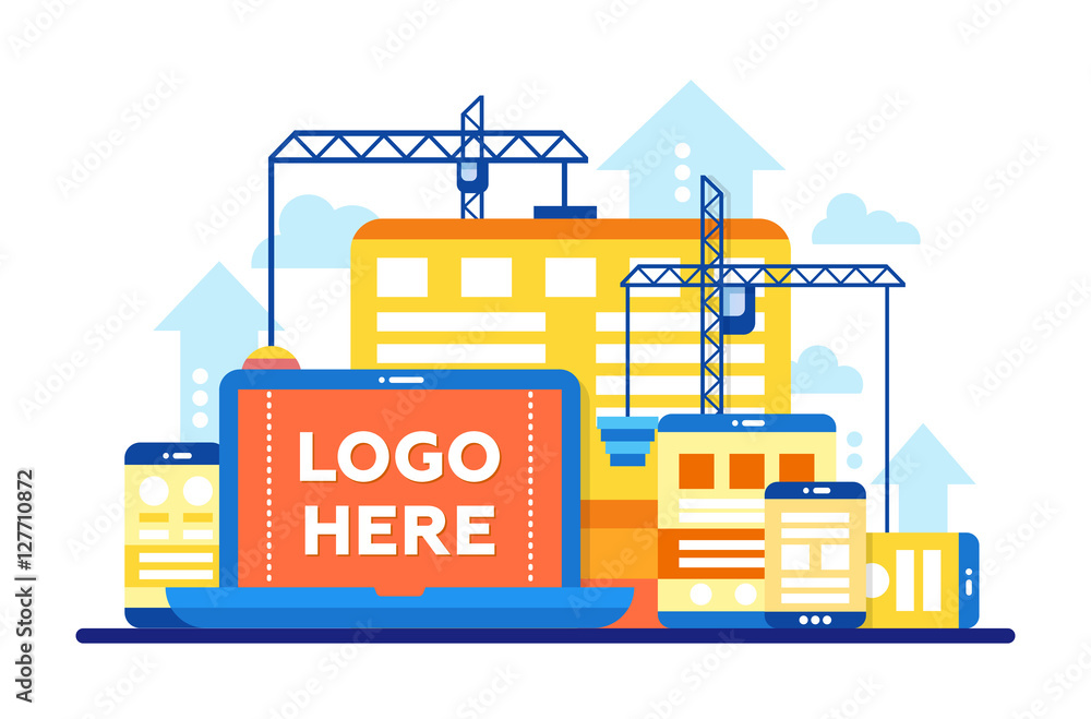 Poster programming tools - flat design illustration with copyspace for logo