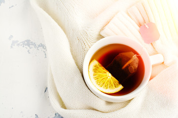 Cup of tea with lemon