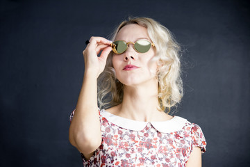 cute blonde girl with glasses