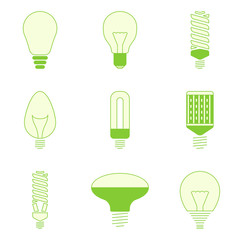 Light bulbs colorful, flat icons set on background