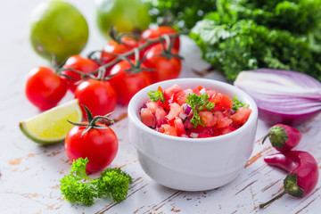 Salsa sauce and ingredients