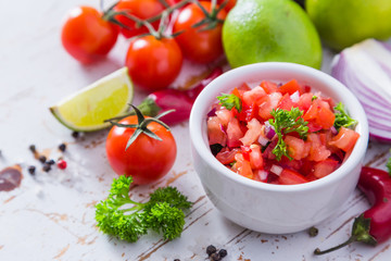 Salsa sauce and ingredients