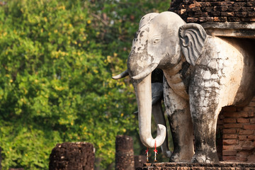 Elephant statues in Sukhothai historical park, Thailand.