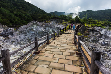 Fototapeta na wymiar Unzen Hot Spring & Unzen Hell landscape in Nagasaki, Kyushu.
