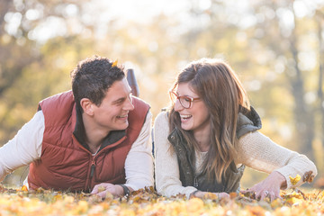Woman and Man having fun in the Autumn