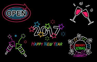 Happy New Year and Merry Christmas Neon Sign