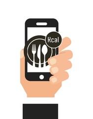 Diet food application on smartphone . Calorie counter app. Vector illustration