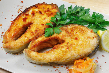 fish food with lemon on the plate 