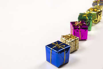 Several gift boxes under the white background.