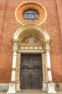 door of the Milan's famous church Santa Maria Delle Grazie, Saint Mary, hosting in it's refectory, The Last Supper mural painting by Leonardo da Vinci.