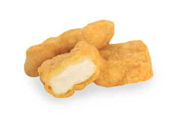 Fried chicken nuggets isolated on white background.
