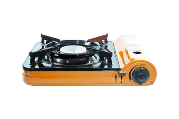 Portable picnic gas stove isolated on white background.