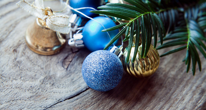 Blue gold  silver cold baubles  - christmas decorations .
