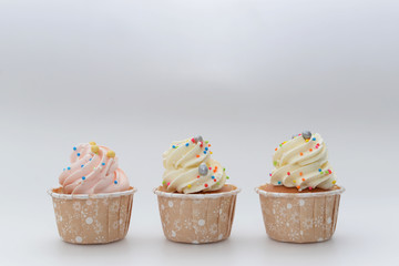 Mini cupcakes on white background
