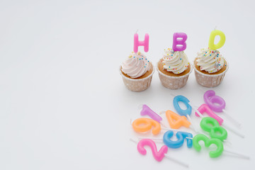 Mini cupcakes on white background