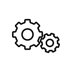thin line settings gear icon on white background