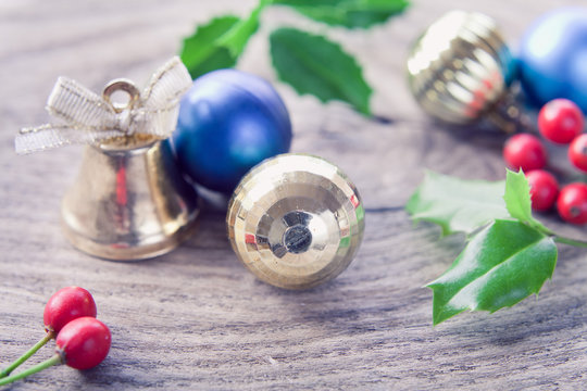 Silver frozen filter Christmas bauble, bell and  gold  decoratio