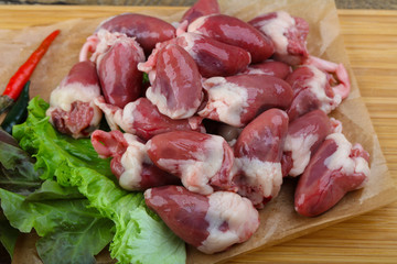 Raw chicken hearts