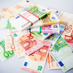 Lots of cash money.  Euros. euro money banknotes. Money Euro bac