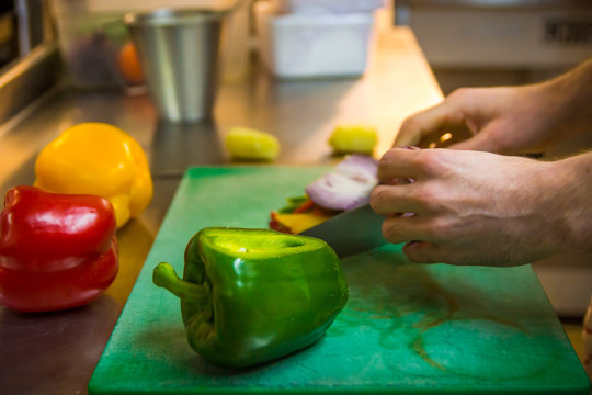 Cutting Peppers Chopping Board Chef