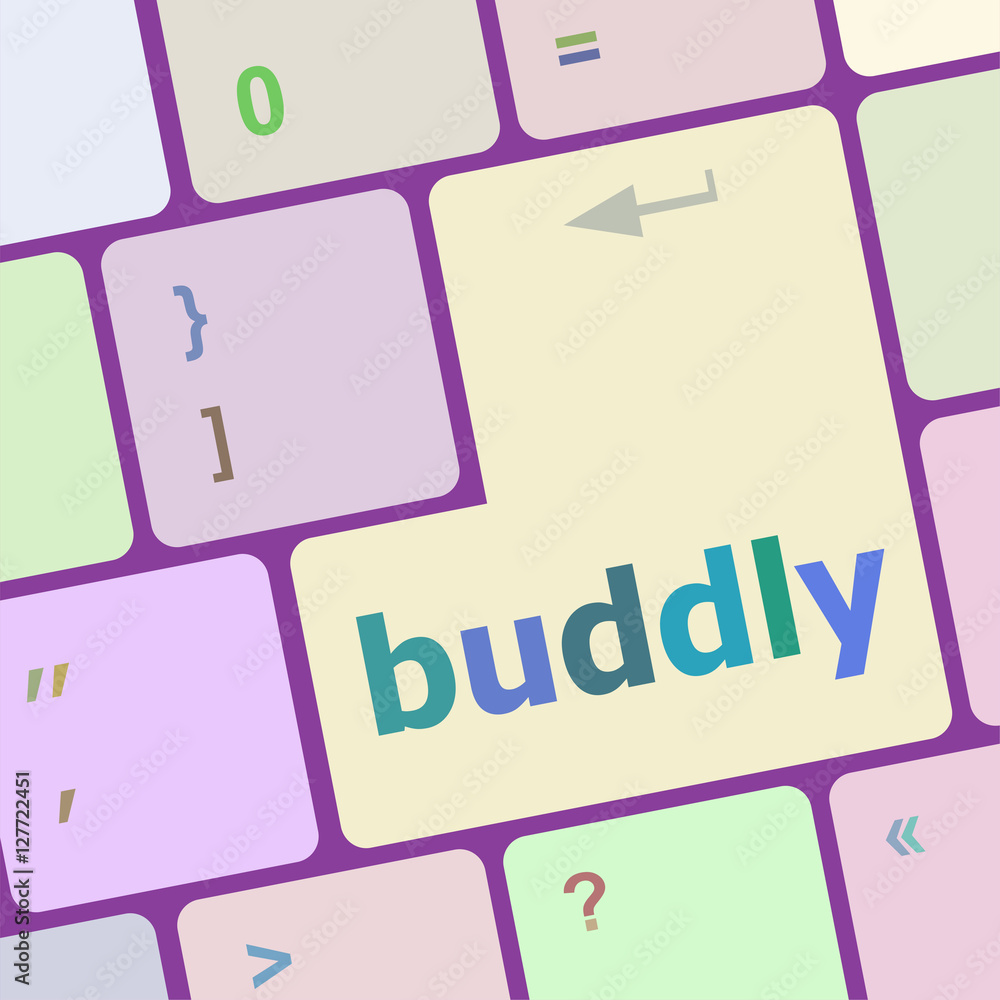 Poster computer keyboard with buddly key. business concept