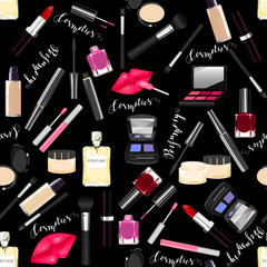 Makeup, perfume, cosmetics seamless pattern. - 127723497