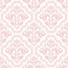 Seamless oriental pattern in the style of baroque. Traditional classic ornament. Light pink pattern
