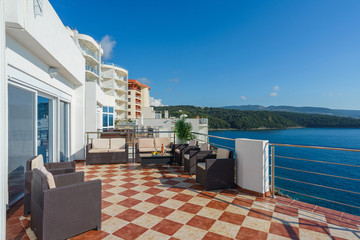 Terrace of a luxury villa with a sea view