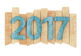 2017 New year wooden digits on wooden planks. Isolated on white background. 3d rendering