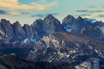 Sunset light over the Dolomites Mountains, Italy, Europe