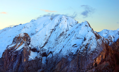 Sunset light over the Dolomites Mountains, Italy, Europe