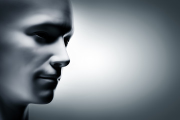 Generic human man face, profile side. Futuristic