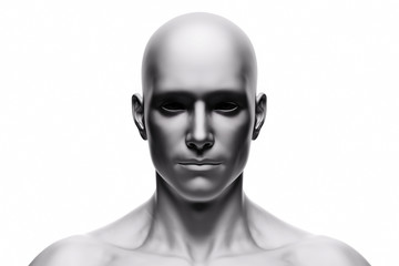 Generic human man face, front view. Futuristic