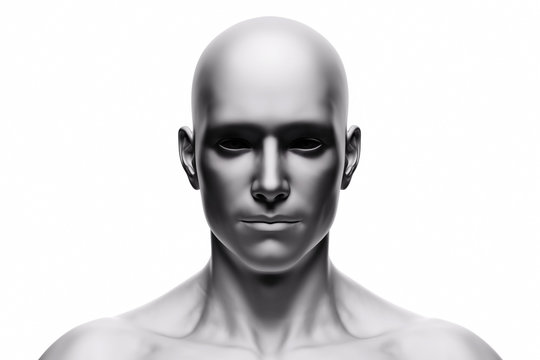 Generic human man face, front view. Futuristic
