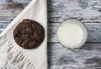 Cookies and Milk / Top View of Cookies and Milk on a Wooden Background