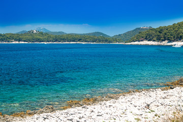     Turquoise blue lagoon on the island of Losinj, Croatia, seaside landscape 
