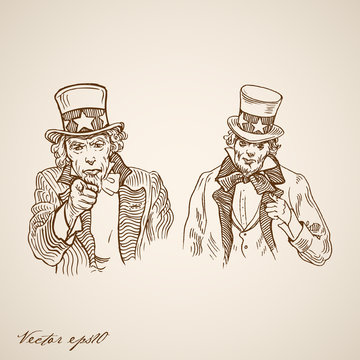 Engraving hand vector Uncle Sam
