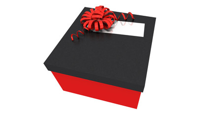 Geschenk rot schwarz mit Schleife und Label