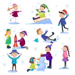 Christmas kids playing winter games