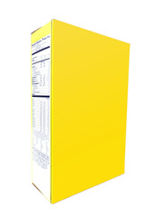 Yellow cereal box. Side and front view with copyspace.
