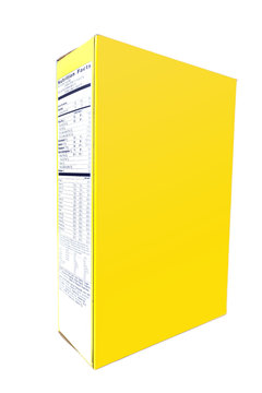 Yellow cereal box. Side and front view with copyspace.