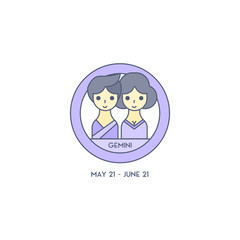 Gemini Horoscope Cute Illustration of Zodiac Signs in Cartoon Style Vector Illustration