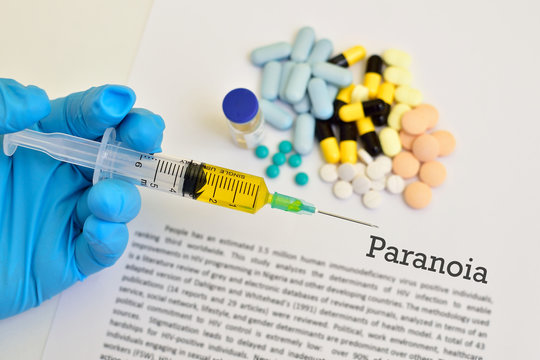 Drugs for paranoia treatment, medical concept
